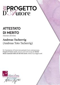 Exhibition certificate issued to contemporary artist Andreas Toto Tscherrig on the occasion of the 2026 Author Project Award.