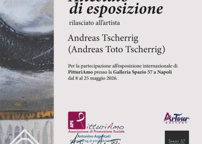 Certificat d' exposition à Naples décerné à l’artiste contemporain Andreas Toto Tscherrig